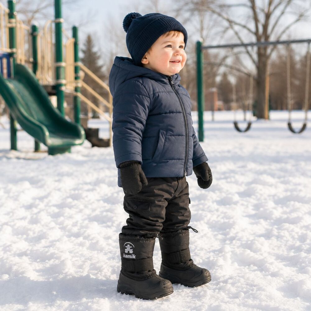 Kamik Toddler Snow Boots Black Insulated Winter Kids Size 5 Strap Toggle